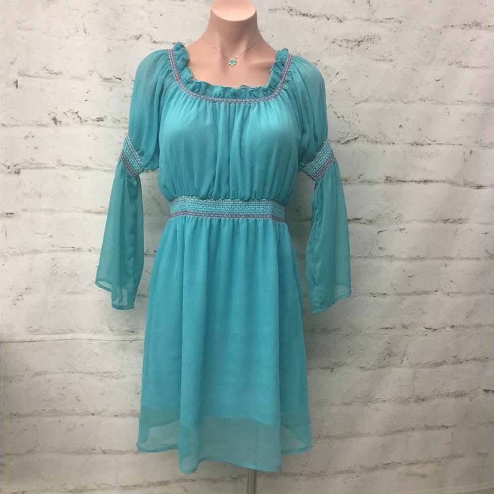 NWT Lined Turquoise Dress With Awesome Contrast Stitching